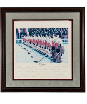 Peter Mahovlichs 1972 Canada-Russia Series Team Canada "OCanada" Team-Signed Limited-Edition PE Daniel Parry Framed Lithograph #20/40 with His Signed LOA
