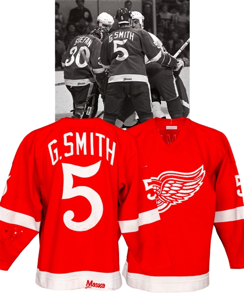 Greg Smiths 1982-83 Detroit Red Wings Game-Worn Jersey - Numerous Team Repairs! - Scarce One-Year Style!