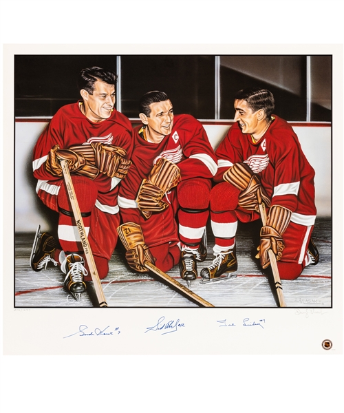 Detroit Red Wings Production Line Limited-Edition Lithograph Autographed by Howe, Abel and Lindsay with LOA (27" x 29 ½”)