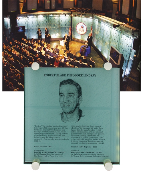 Ted Lindsays Hockey Hall of Fame Glass Panel with Family LOA (12” x 1 ½” x 13 ½”) 