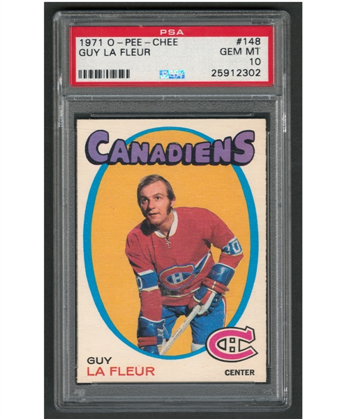 1971-72 O-Pee-Chee Hockey Card #148 HOFer Guy Lafleur Rookie - Graded PSA 10 GEM MT - Pop-6 - Highest Graded