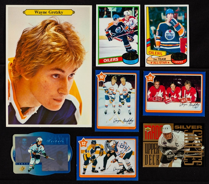 Wayne Gretzky Card and Collectibles Collection Including 1980-81 Topps Hockey Cards #97 and #250, 1982-83 Neilson Complete 50-card Set, 1982 Remex Watch and 1994 Upper Deck "802 Goals" 24K cards (2)