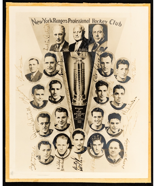 New York Rangers 1939-40 Stanley Cup Champions Team-Signed Photo by 17 Including 8 Deceased HOFers (8 ½” x 10 ½”)