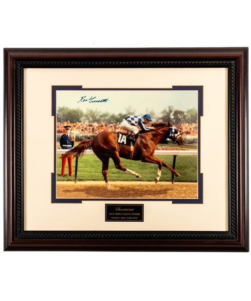 Secretariat 1973 Triple Crown Winner Ron Turcotte Signed Framed Photo Display from Peter Mahovlichs Personal Collection with His Signed LOA