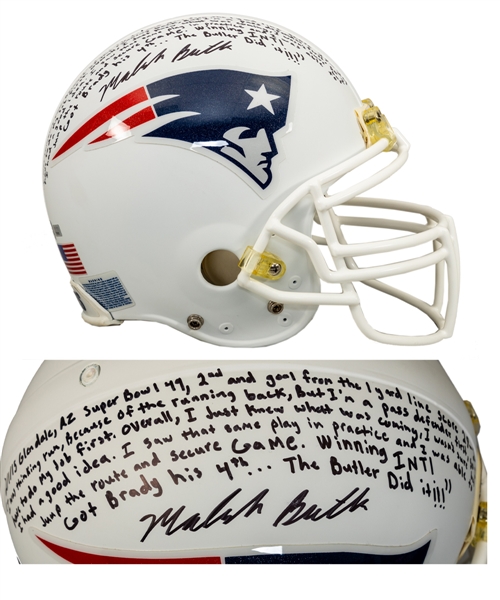 Malcolm Butler Signed Limited-Edition New England Patriots Full-Size Helmet #1/1 with Display Case - Lengthy Super Bowl XLIX Annotation - Fanatics Authenticated