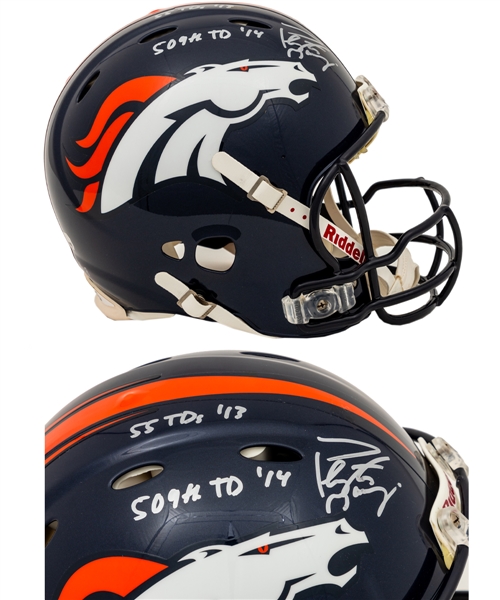 Peyton Manning Signed Limited-Edition Denver Broncos Full-Size Helmet #18/18 with Display Case - "55 TDs 13 - 509 TD 14" Annotations - Fanatics Authenticated