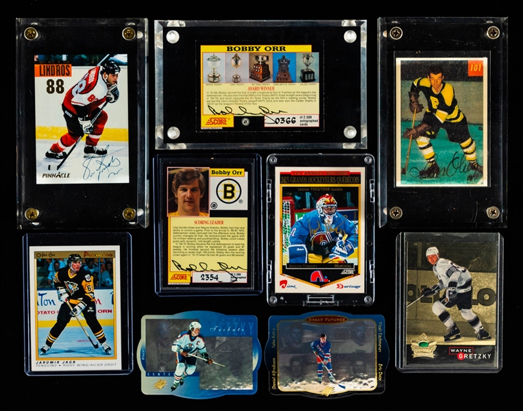Huge Modern Hockey Card Collection (4 Boxes) Including 1990-91 OPC Premier Set and 1991-92 Bobby Orr Signed Score Cards (2)