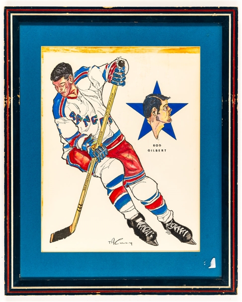 Rod Gilbert Late-1960s New York Rangers Original Framed Artwork/Painting by TA Cully (17 ½” x 21 ½”)