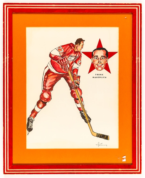 Frank Mahovlich Late-1960s Detroit Red Wings Original Framed Artwork/Painting by TA Scully (17 ½” x 21 ½”)