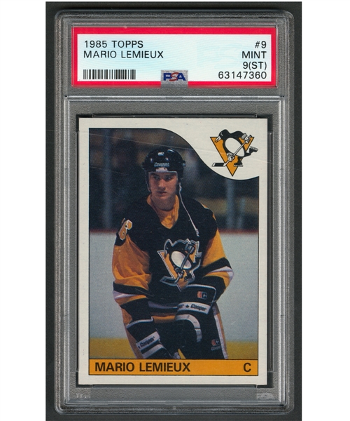 1985-86 Topps Hockey Card #9 HOFer Mario Lemieux Rookie - Graded PSA 9 (ST)