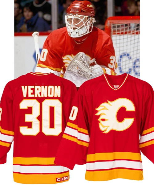 Mike Vernons 1993-94 Calgary Flames Worn Jersey 