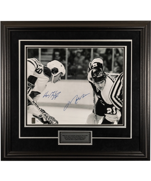 Wayne Gretzky and Mark Messier Dual-Signed WHA Limited-Edition Framed Photo with WGA COA #82/99 (28 1/2" x 30 1/2")