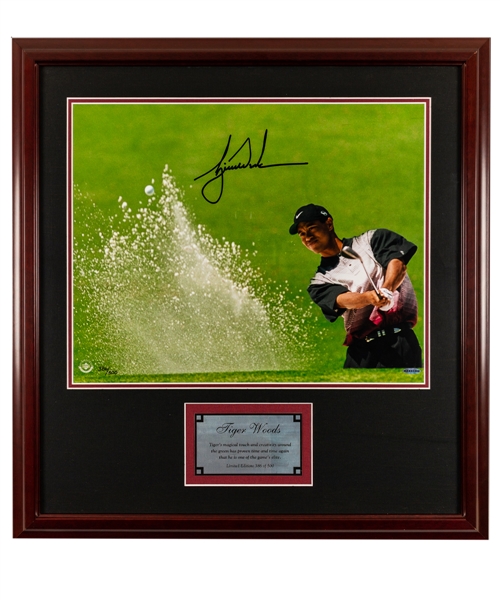 Tiger Woods Signed Limited-Edition “Sand Trap” Framed Photo Display #386/500 with UDA COA (27” x 28”) 