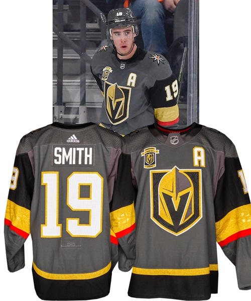 Reilly Smiths 2017-18 Vegas Golden Knights Inaugural Season Game-Worn Alternate Captains Jersey with Team LOA - Inaugural Season Patch! - Team Repairs!