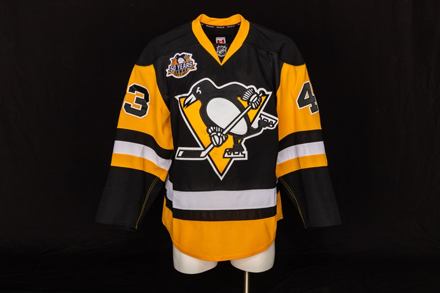 Conor Shearys 2016-17 Pittsburgh Penguins Game-Worn Jersey with Team COA and JerseyTRAK LOA - Penguins 50 Years Patch! - Photo-Matched! 