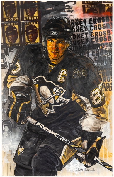 Massive Sidney Crosby Signed Pittsburgh Penguins Original Painting by Stephen Holland (46” x 72”)