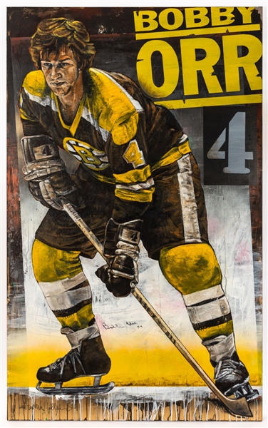 Massive Bobby Orr Signed Boston Bruins Original Painting by Stephen Holland (44 ½” x 72”)
