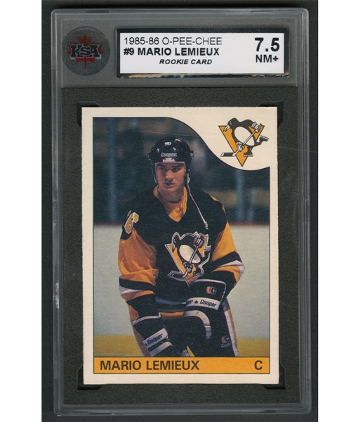 1985-86 O-Pee-Chee Hockey Card #9 HOFer Mario Lemieux Rookie - Graded KSA 7.5
