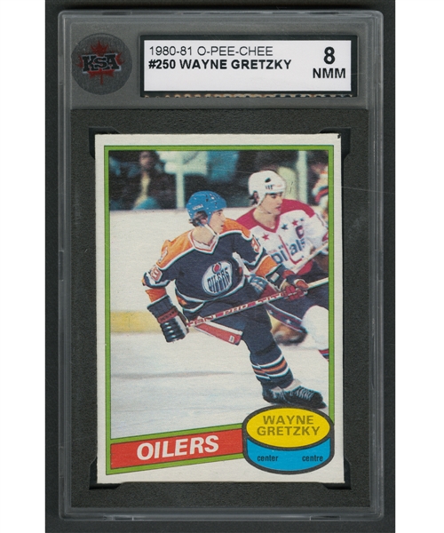1980-81 O-Pee-Chee Hockey Card #250 HOFer Wayne Gretzky - Graded KSA 8