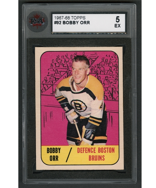1967-68 Topps Hockey Card #92 HOFer Bobby Orr - Graded KSA 5