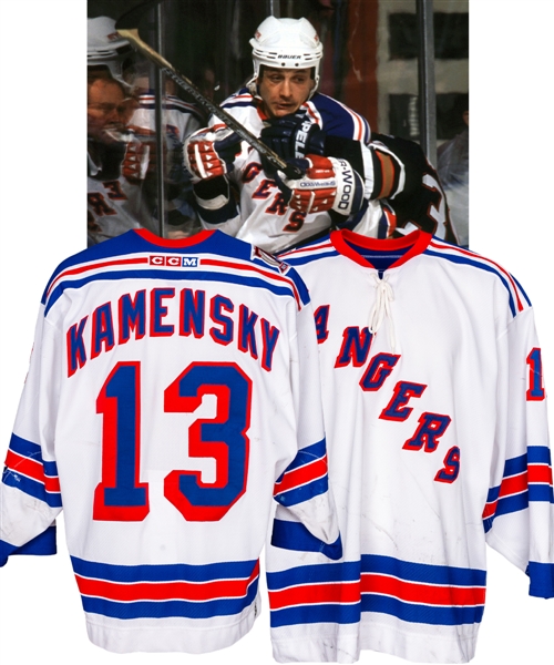Valeri Kamensky’s 2000-01 New York Rangers Game-Worn Jersey with Team LOA and MeiGray COR – 75th Patch! – Team Repairs! 