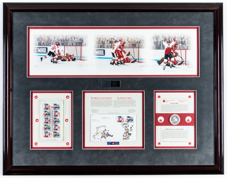 Brian Glennie’s 1972 Canada-Russia Series Team Canada “History Unfolds” Framed Multi-Signed Lithograph Display Plus Henderson Signed “The Goal” Limited-Edition AP Framed Lithograph with Family LOA