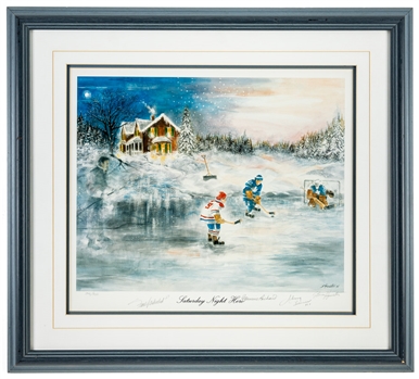 "Saturday Night Hero" Maurice Richard, Frank Mahovlich and Johnny Bower Multi-Signed Framed Lithograph #346/950 by Steven Houston with LOA