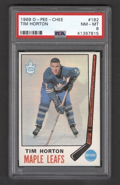 1969-70 O-Pee-Chee Hockey Card #182 HOFer Tim Horton - Graded PSA 8
