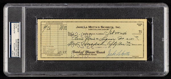 Deceased HOF Boxer Jake LaMotta "The Raging Bull" Signed 1956 Check - PSA/DNA Certified