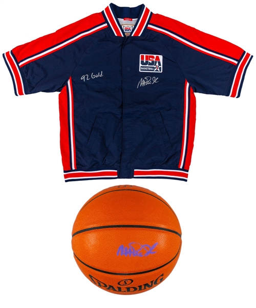 Magic Johnson Signed “The Dream Team” Team USA Warm-Up Jacket and Signed Basketball with Beckett COAs 
