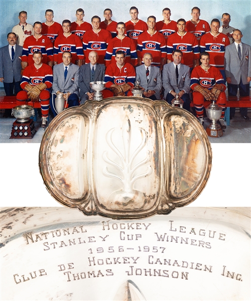 Tom Johnsons 1956-57 Montreal Canadiens Stanley Cup Championship Presentational Serving Tray from His Personal Collection with LOA 