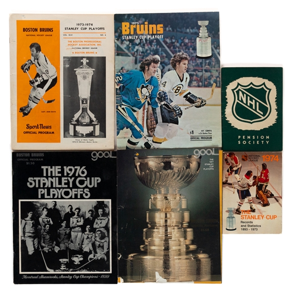 Tom Johnsons Large Hockey Program and Magazine Collection of 80+ including 1970s Stanley Cup Playoffs Programs (9) from his Personal Collection with Family LOA