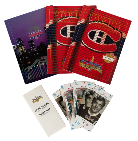 Tom Johnsons 1996 Montreal Canadiens Final Game at Forum and First Game at Molson Centre Collection Inc. Tickets and Programs from His Personal Collection with LOA