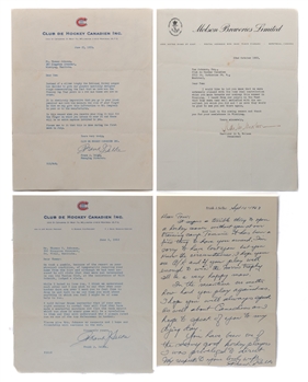 Tom Johnsons Personal Document Collection Inc. Signed Letters from Deceased HOFers Frank Selke (3) and Senator Hartland Molson from His Personal Collection with LOA