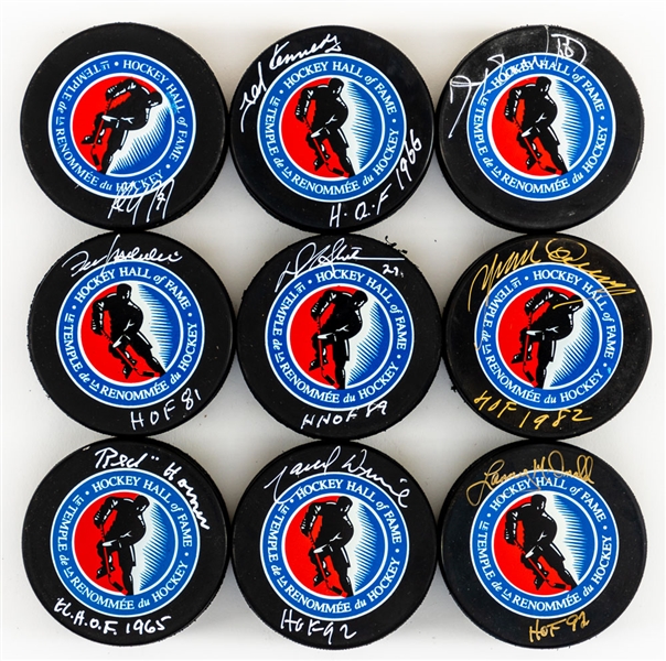 Ted Lindsays Hockey Hall of Famers Signed Puck Collection (23) with Family LOA 