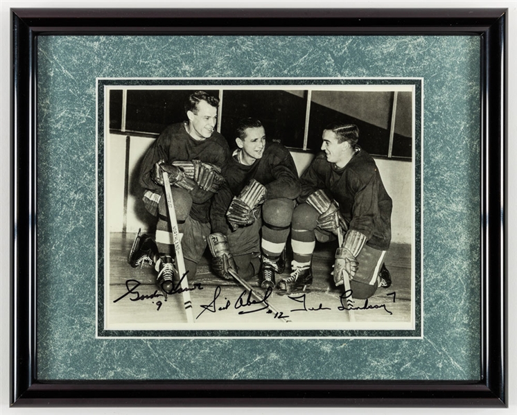 Detroit Red Wings Production Line Triple-Signed Photos (15) from Ted Lindsays Personal Collection with Family LOA