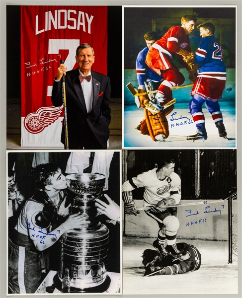Ted Lindsays Signed Detroit Red Wings Photos (70) with Family LOA 