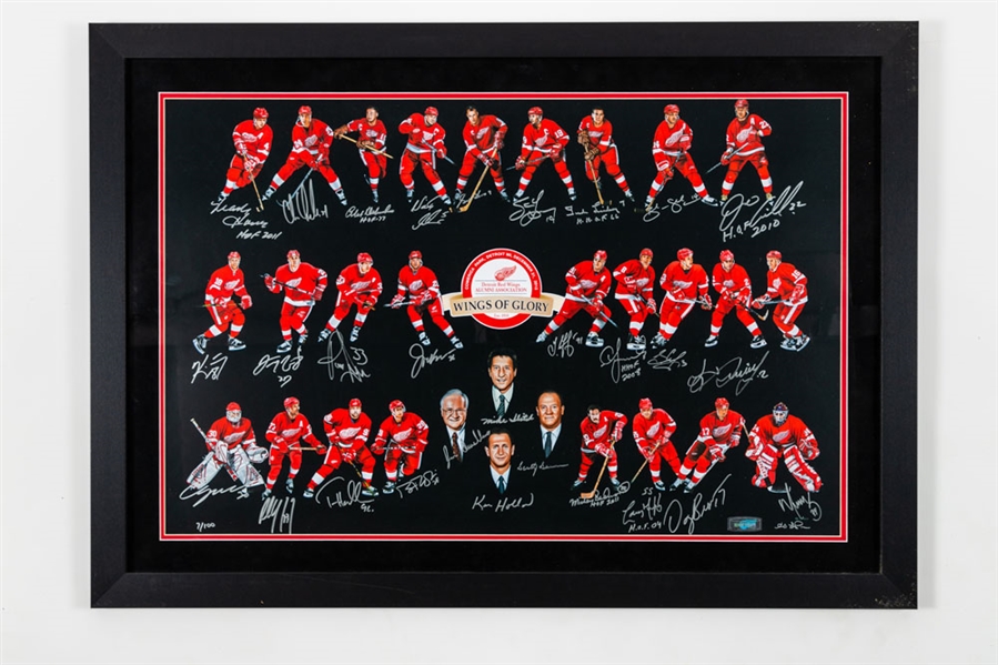 "Wings of Glory" Multi-Signed Limited-Edition Framed Print #7/100 Signed by 29 Including Howe, Lindsay, Yzerman, Fedorov, Lidstrom & Others from Ted Lindsays Personal Collection with Family LOA 