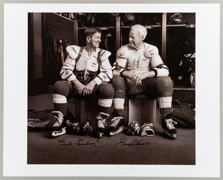 Gordie Howe and Ted Lindsay "Locker Room" Dual-Signed Prints (10) from Ted Lindsays Personal Collection with Family LOA (16" x 20")