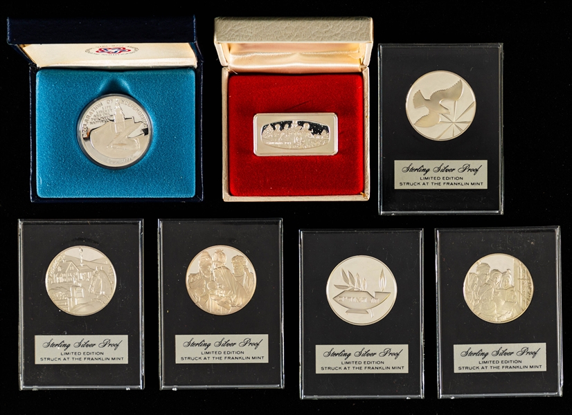 Ted Lindsays US Mint, Franklin Mint and Other Brands Sterling Silver Medals/Ingot Collection with Family LOA 