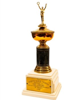 Ted Lindsays 1948 "Sports Guild Trophy" Presented for Outstanding Performances in Hockey with Family LOA (24") 