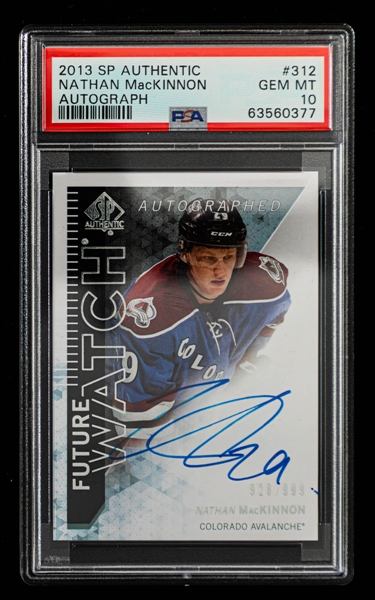 2013-14 Upper Deck SP Authentic Future Watch Autographed Hockey Card #312 Nathan MacKinnon Rookie (928/999) - Graded PSA GEM MT 10