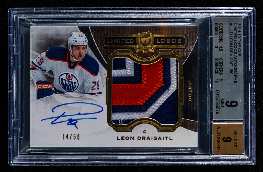 2014-15 Upper Deck The Cup Limited Logos Hockey Card #LL-LD Leon Draisaitl Rookie Autograph/Patch (14/50) - Graded Beckett 9 - Highest Graded!