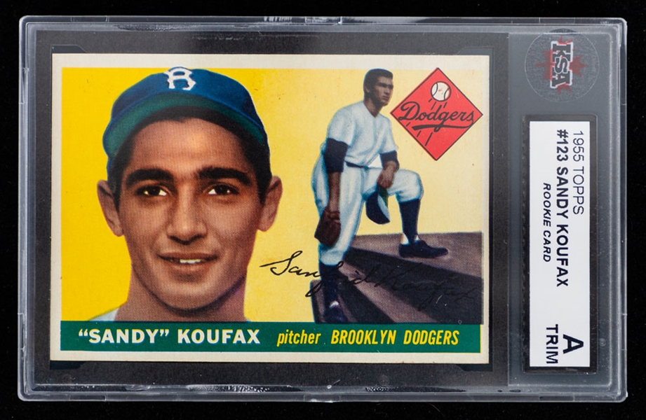1955 Topps Baseball Card #123 HOFer Sandy Koufax Rookie - Graded KSA Authentic (Trim)