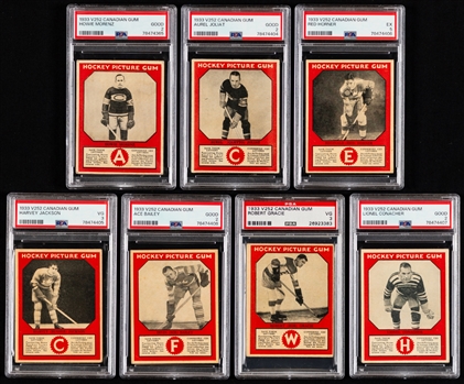1933-34 Canadian Chewing Gum V252 Hockey Near Complete Set (48/50)  with PSA-Graded Cards (7) Inc. HOFers Morenz, Joliat, Jackson, Conacher, Horner and Bailey