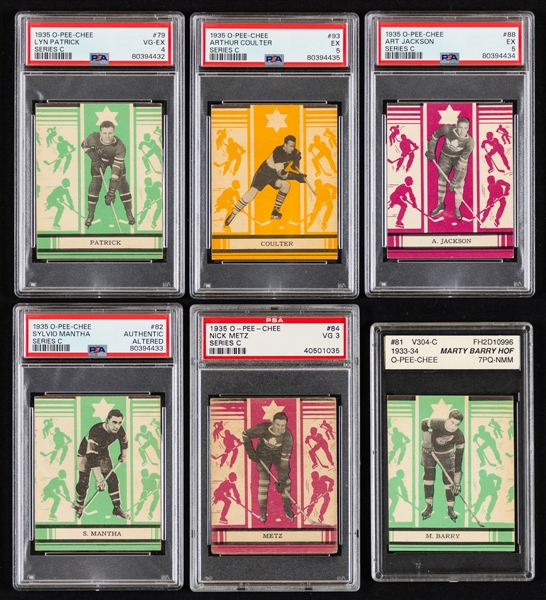 1935-36 O-Pee-Chee V304 Series "C" Hockey Complete 24-Card Set with PSA-Graded Cards (5) Inc. #79 Patrick Rookie (VG-EX 4), #82 Mantha (Auth), #88 Jackson Rookie (EX 5) & #93 Coulter Rookie (EX 5)
