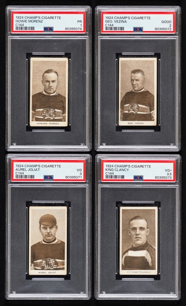 1924-25 Champs Cigarettes C144 Hockey Complete 60-Card Set with PSA-Graded Cards (16) Inc. HOFers Morenz (PR 1), Joliat (VG 3), Vezina (GD 2) and Clancy (VG+ 3.5)