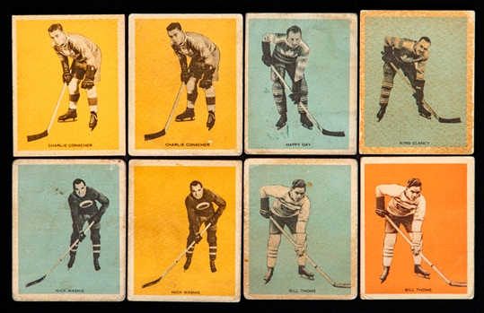 1933-34 Hamilton Gum V288 Hockey Cards (8) Including HOFers #49 Charlie Conacher Rookie (2), #17 King Clancy and #33 Happy Day