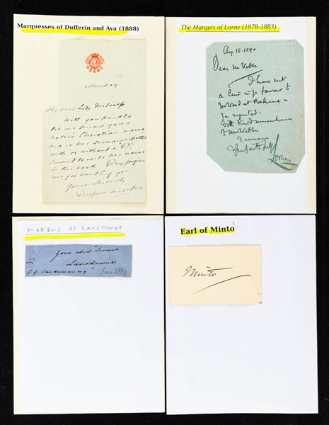 Governors General of Canada Signed Photo, Calling Card and Signature Cut Collection of 15 including the Earl of Dufferin and Marquess of Lorne - LOA 