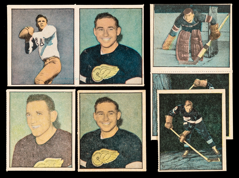 1951 Berk Ross "Hit Parade of Champions" Hockey Card Collection Including Double Panel Bill Durnan #1-17 and Bill Quackenbush #1-18 - Includes the Complete 4-Card Hockey Set